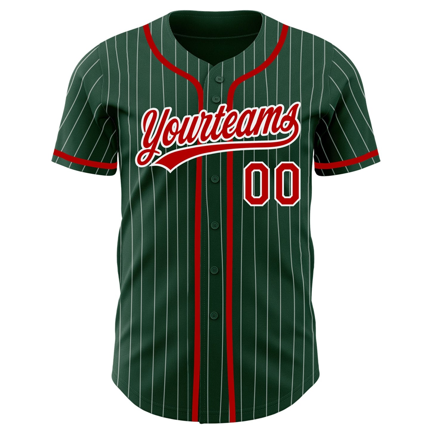 Custom Green White Pinstripe Red Authentic Baseball Jersey view 2