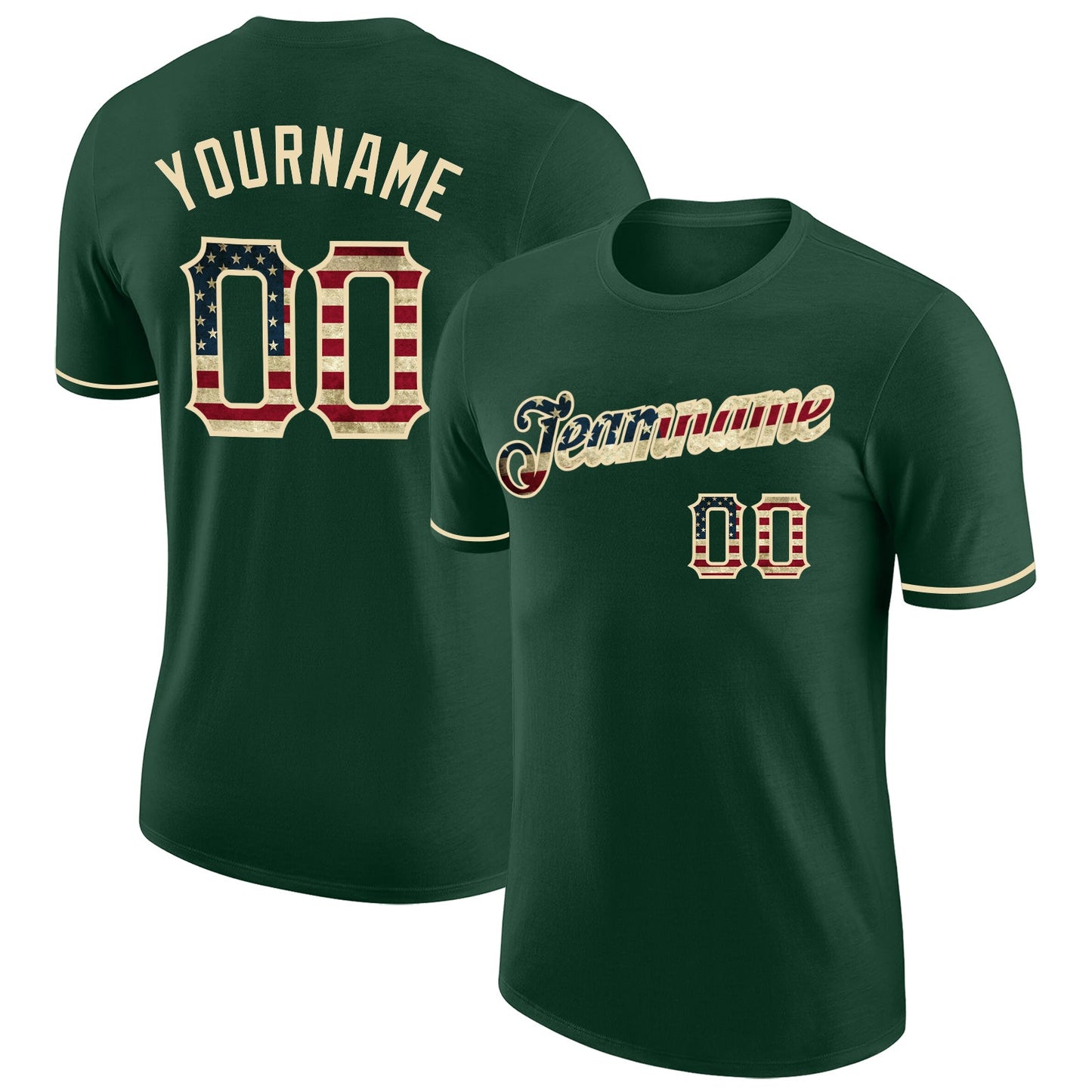 Custom Green Vintage USA Flag-City Cream Performance T-Shirt - Main View