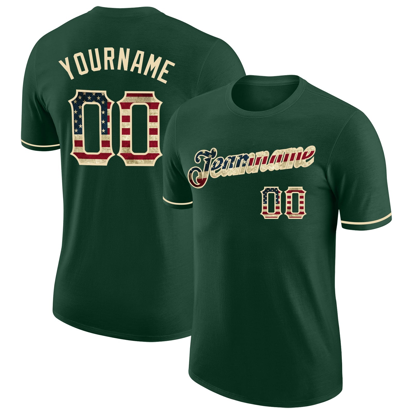 Custom Green Vintage USA Flag-City Cream Performance T-Shirt - Main View