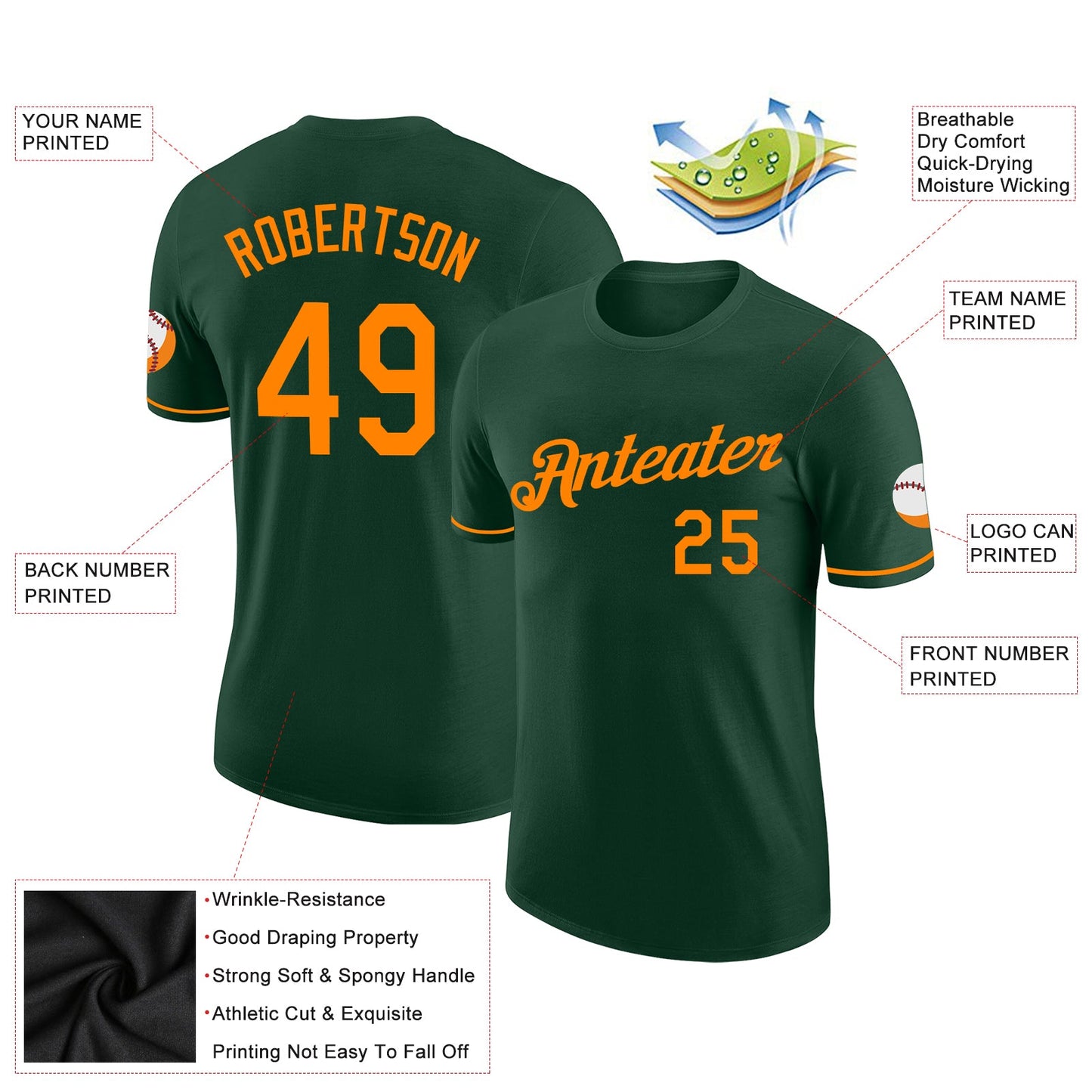 Custom Green Bay Orange Performance T-Shirt view 2