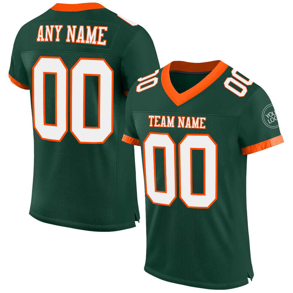 Custom Green White-Orange Mesh Authentic Football Jersey - Main View