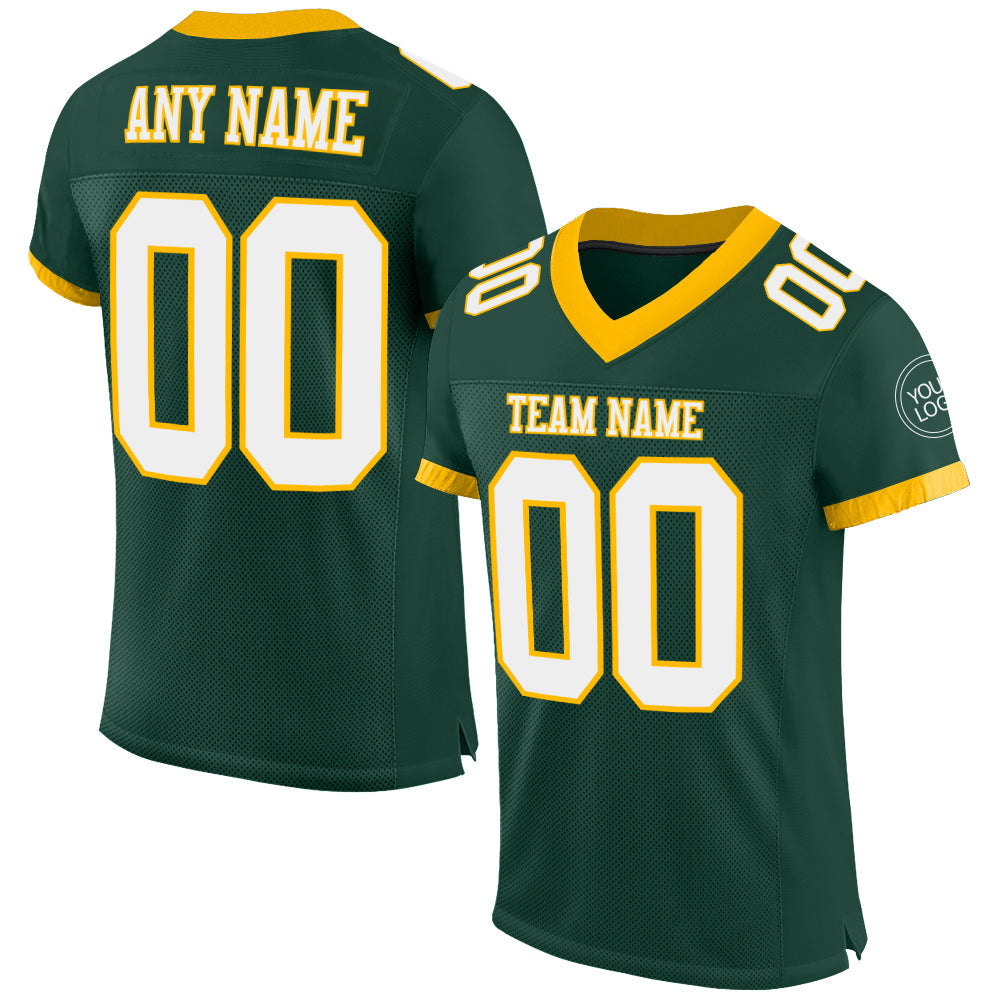 Custom Green White-Gold Mesh Authentic Football Jersey - Main View