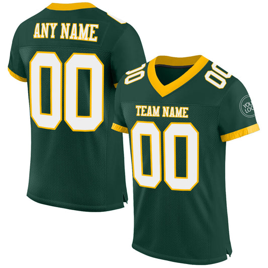Custom Green White-Gold Mesh Authentic Football Jersey - Main View