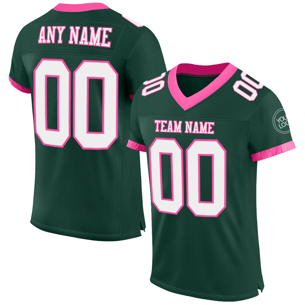 Custom Green White-Pink Mesh Authentic Football Jersey - Main View