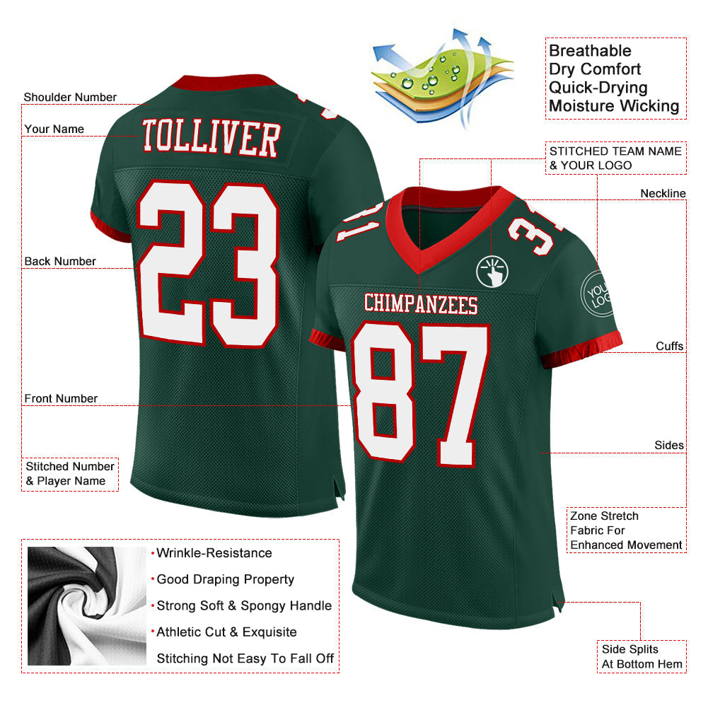 Custom Green White-Red Mesh Authentic Football Jersey view 2