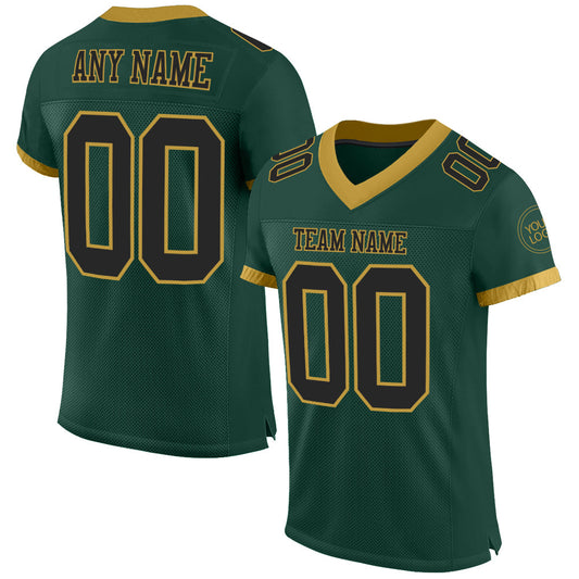Custom Green Black-Old Gold Mesh Authentic Football Jersey - Main View