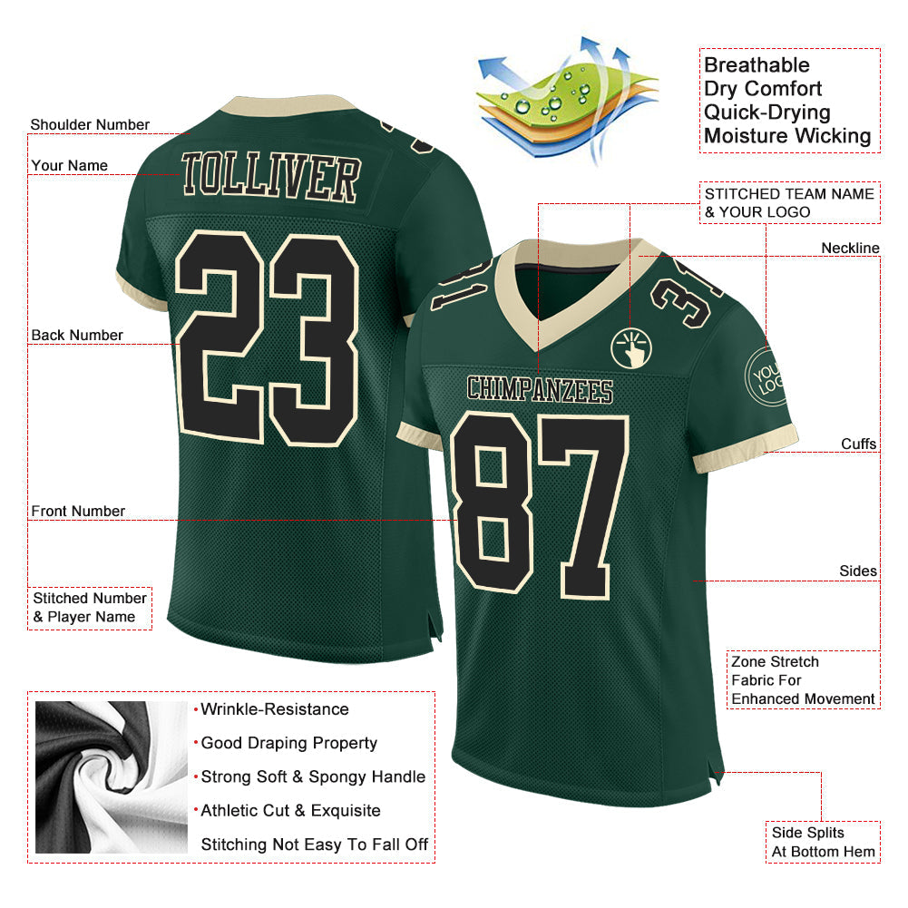Custom Green Black-Cream Mesh Authentic Football Jersey view 2