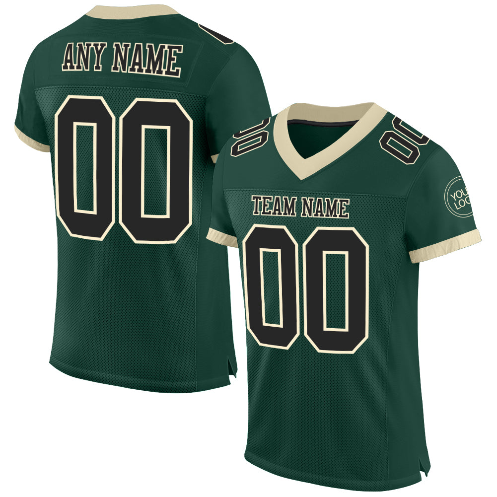 Custom Green Black-Cream Mesh Authentic Football Jersey - Main View