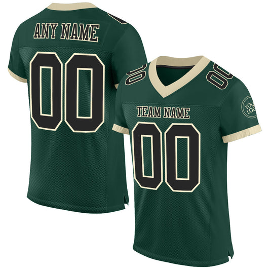 Custom Green Black-Cream Mesh Authentic Football Jersey - Main View