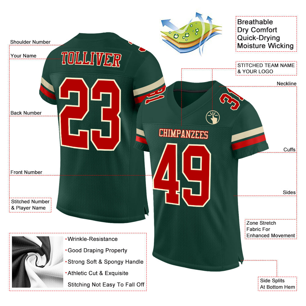 Custom Green Red-Cream Mesh Authentic Football Jersey view 2