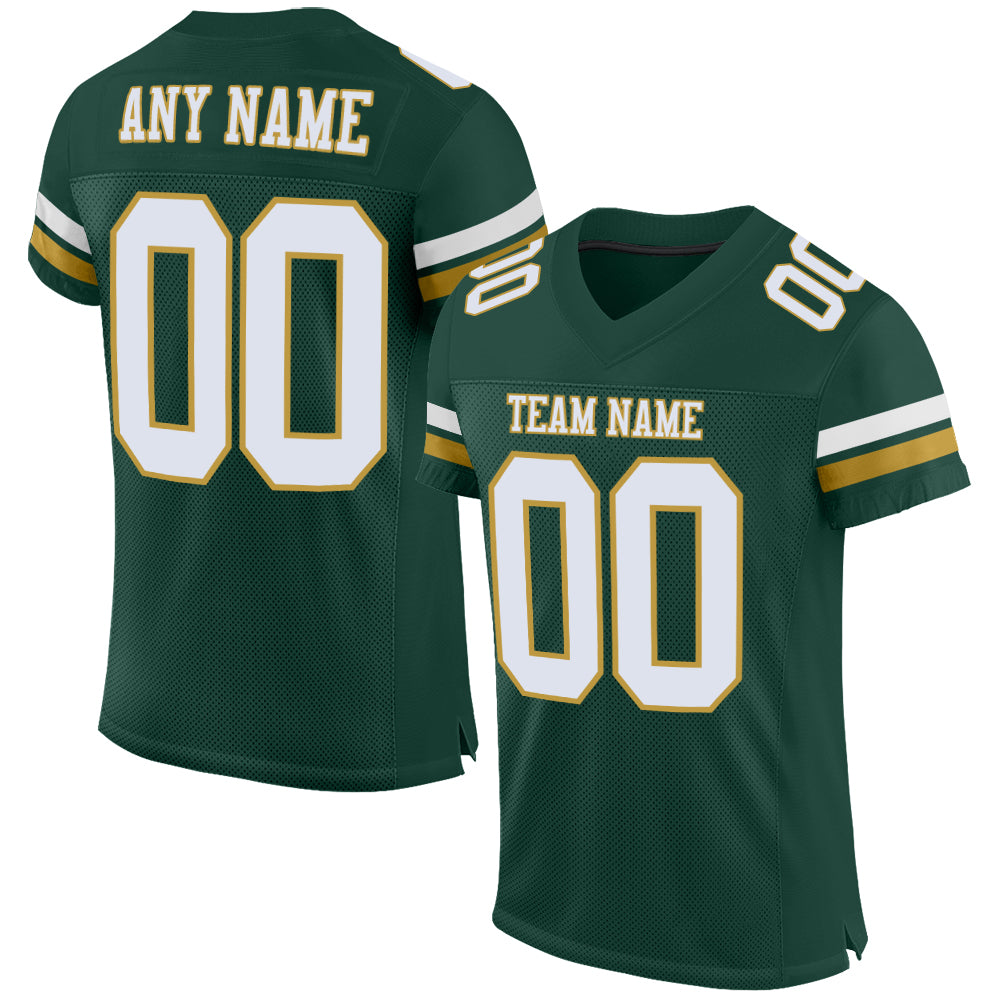 Custom Green White-Old Gold Mesh Authentic Football Jersey - Main View
