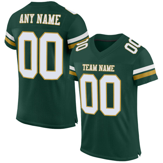 Custom Green White-Old Gold Mesh Authentic Football Jersey - Main View