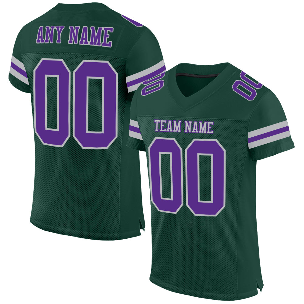 Custom Green Purple-Gray Mesh Authentic Football Jersey - Main View