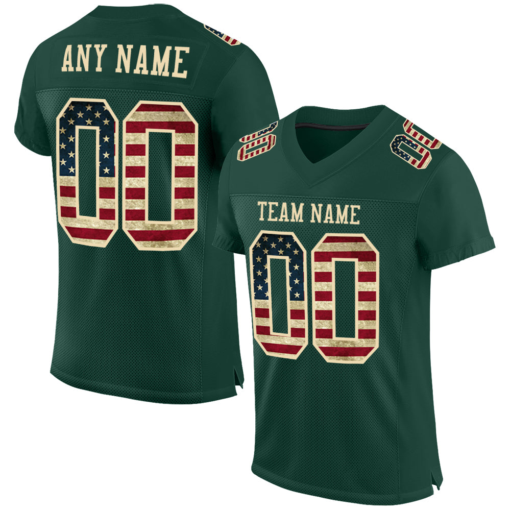 Custom Green Vintage USA Flag-City Cream Mesh Authentic Football Jersey - Main View