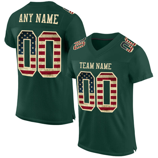 Custom Green Vintage USA Flag-City Cream Mesh Authentic Football Jersey - Main View