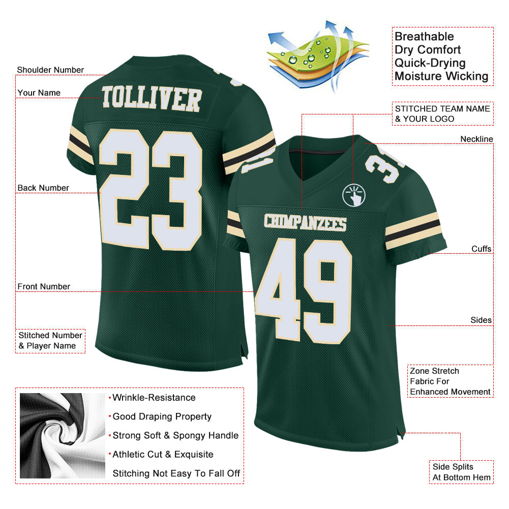 Custom Green White City Cream-Black Mesh Authentic Football Jersey view 2