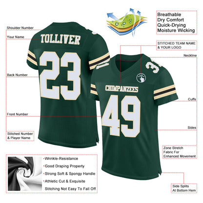 Custom Green White City Cream-Black Mesh Authentic Football Jersey view 2