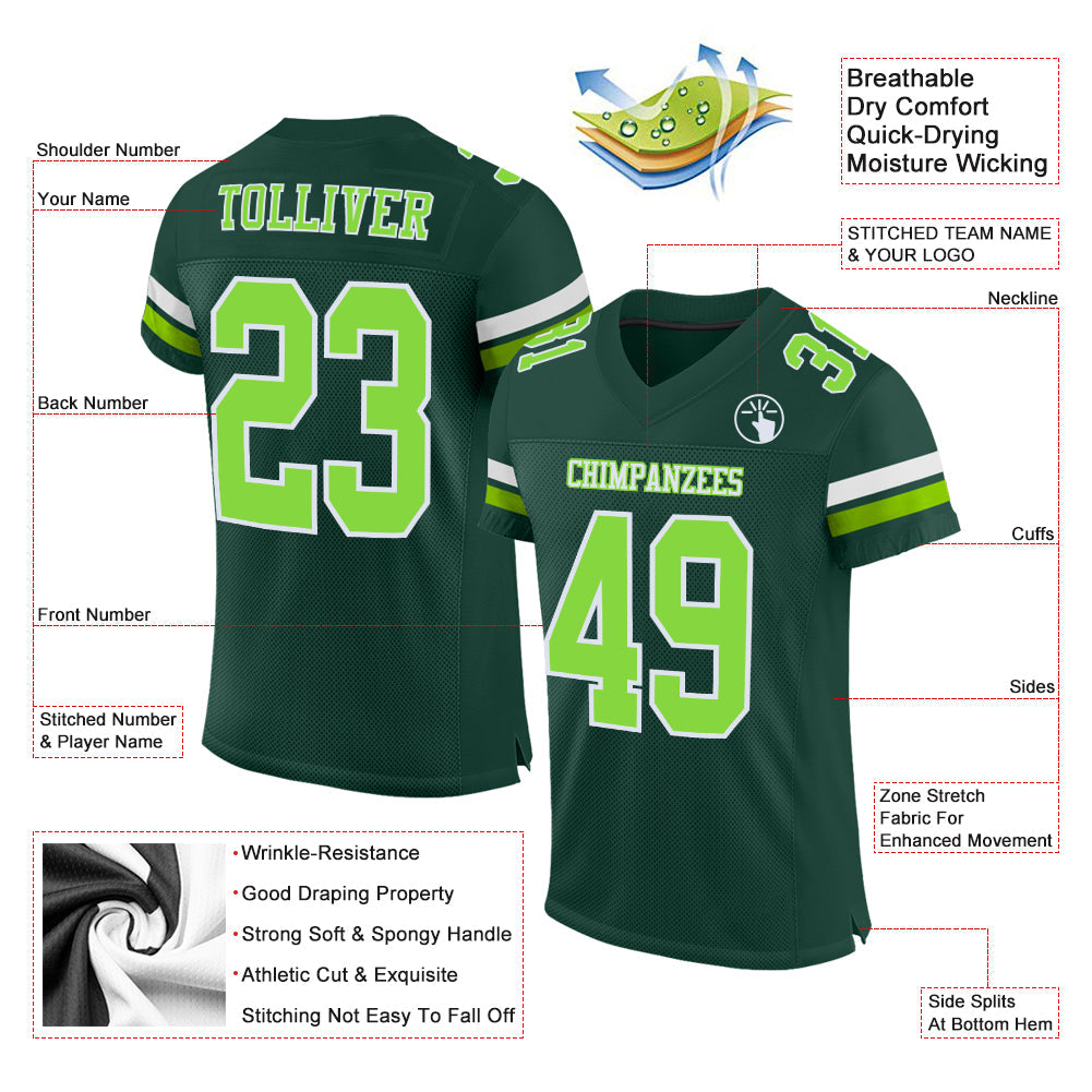 Custom Green Neon Green-White Mesh Authentic Football Jersey view 2
