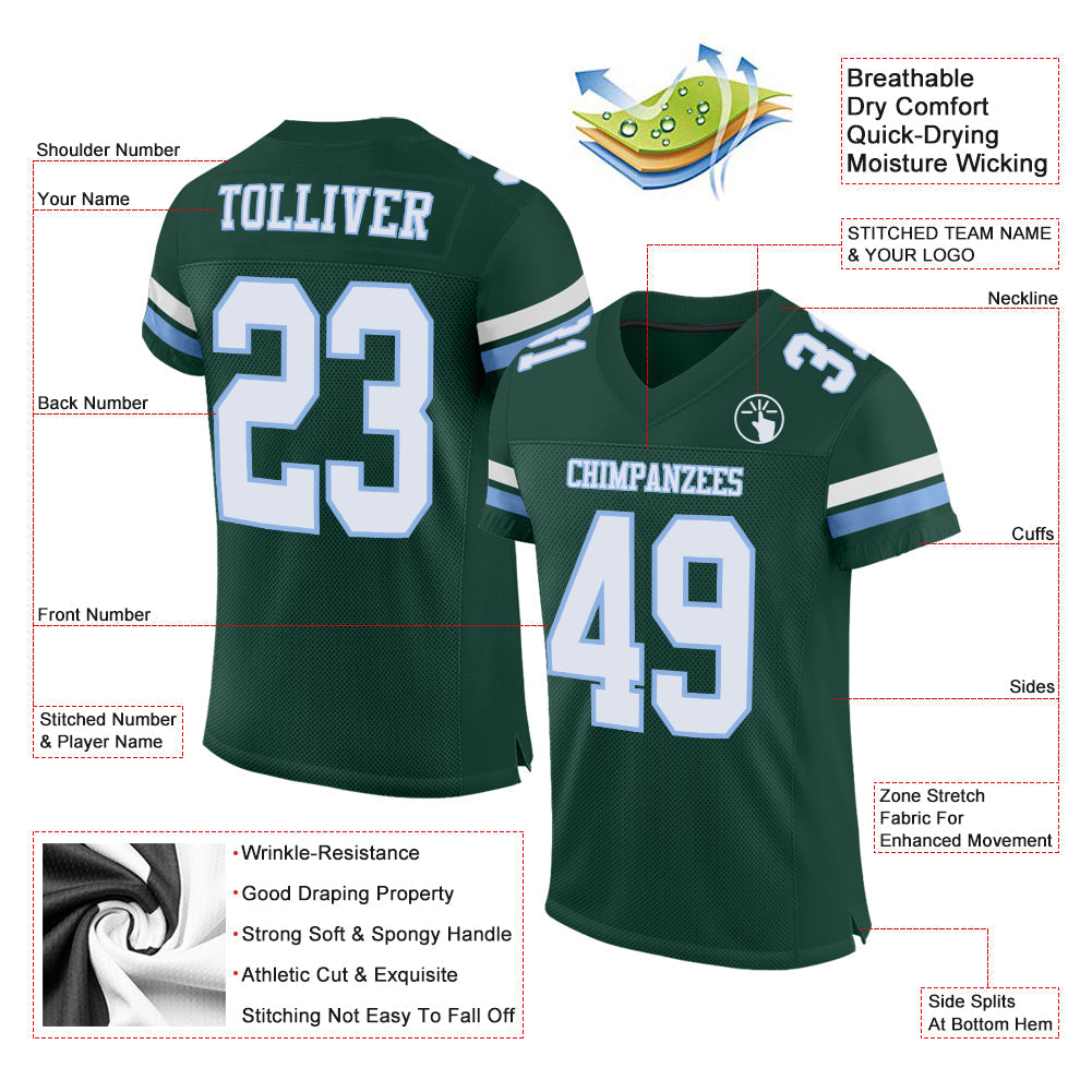 Custom Green White-Light Blue Mesh Authentic Football Jersey view 2