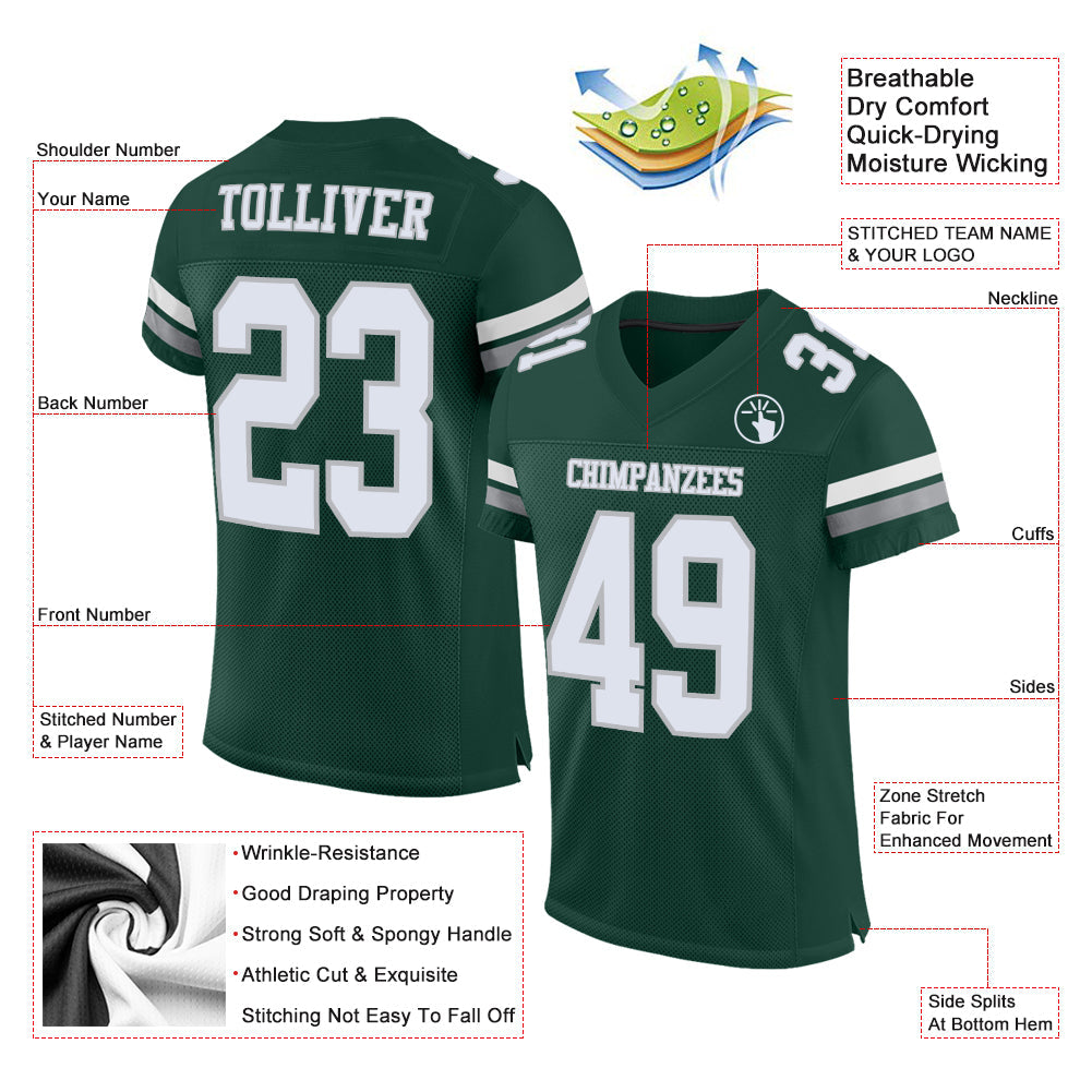 Custom Green White-Gray Mesh Authentic Football Jersey view 2