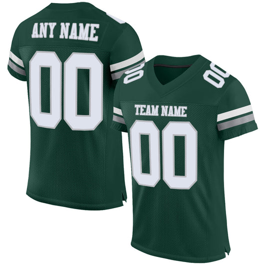 Custom Green White-Gray Mesh Authentic Football Jersey - Main View