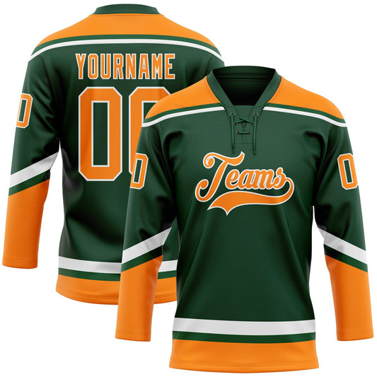 Custom Green Bay Orange-White Hockey Lace Neck Jersey - Main View