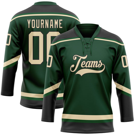 Custom Green City Cream-Black Hockey Lace Neck Jersey - Main View