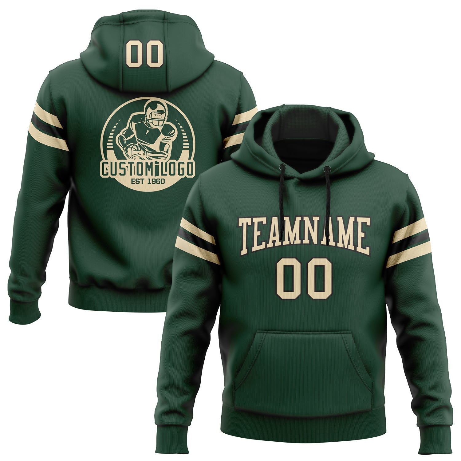 Custom Stitched Green City Cream-Black Football Pullover Sweatshirt Hoodie - Main View