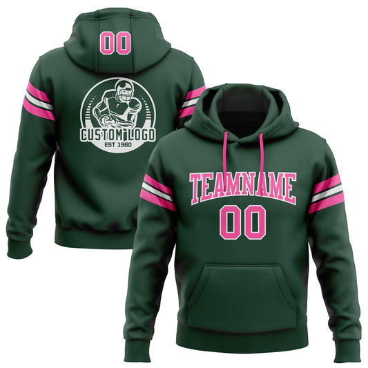 Custom Stitched Green Pink-White Football Pullover Sweatshirt Hoodie - Main View