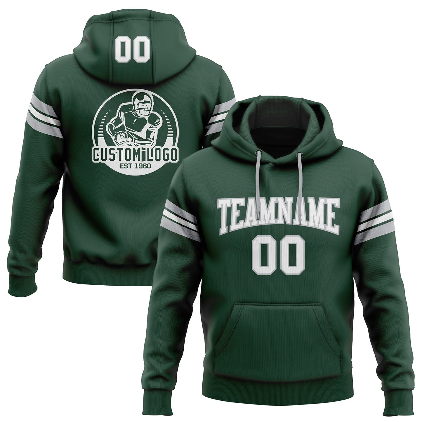 Custom Stitched Green White-Gray Football Pullover Sweatshirt Hoodie - Main View