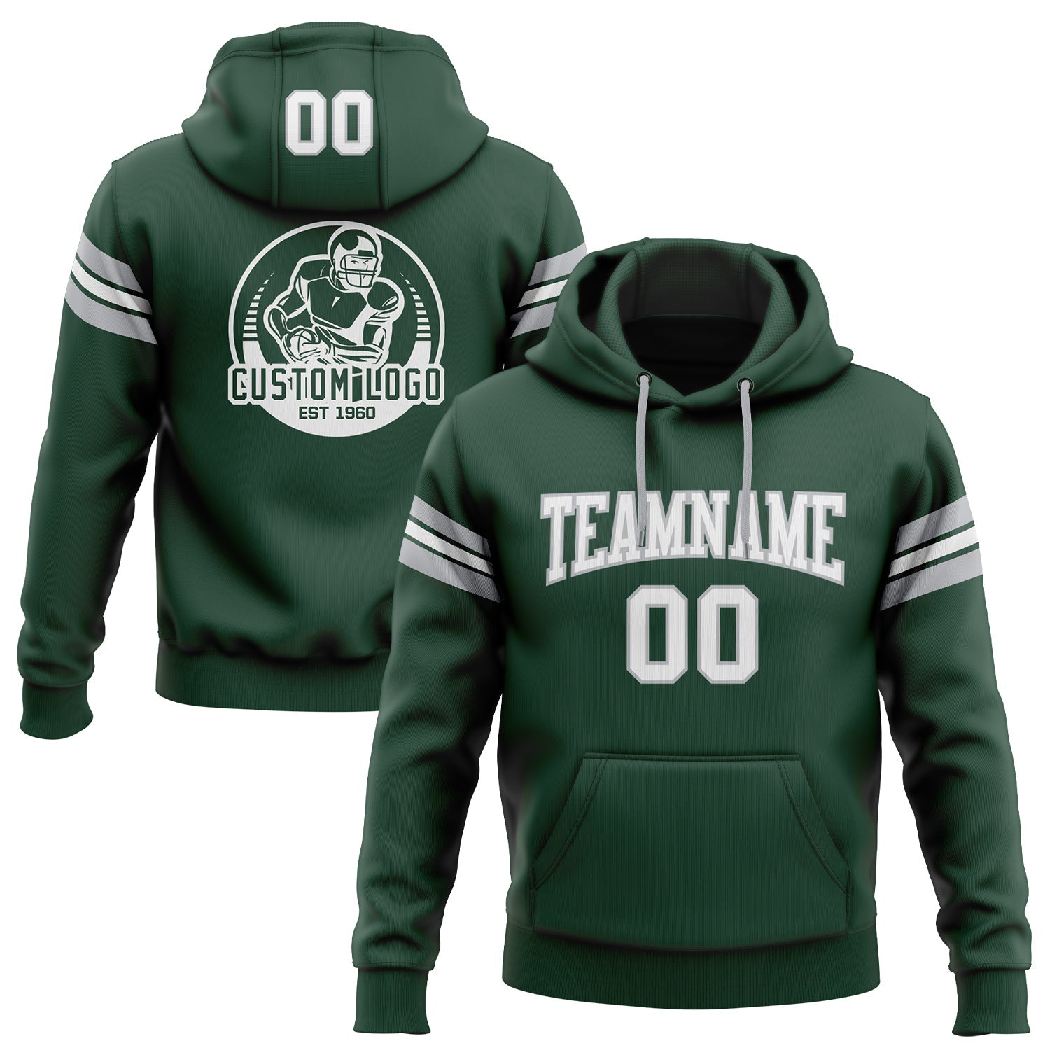 Custom Stitched Green White-Gray Football Pullover Sweatshirt Hoodie - Main View