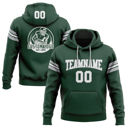 Custom Stitched Green White-Gray Football Pullover Sweatshirt Hoodie - Main View