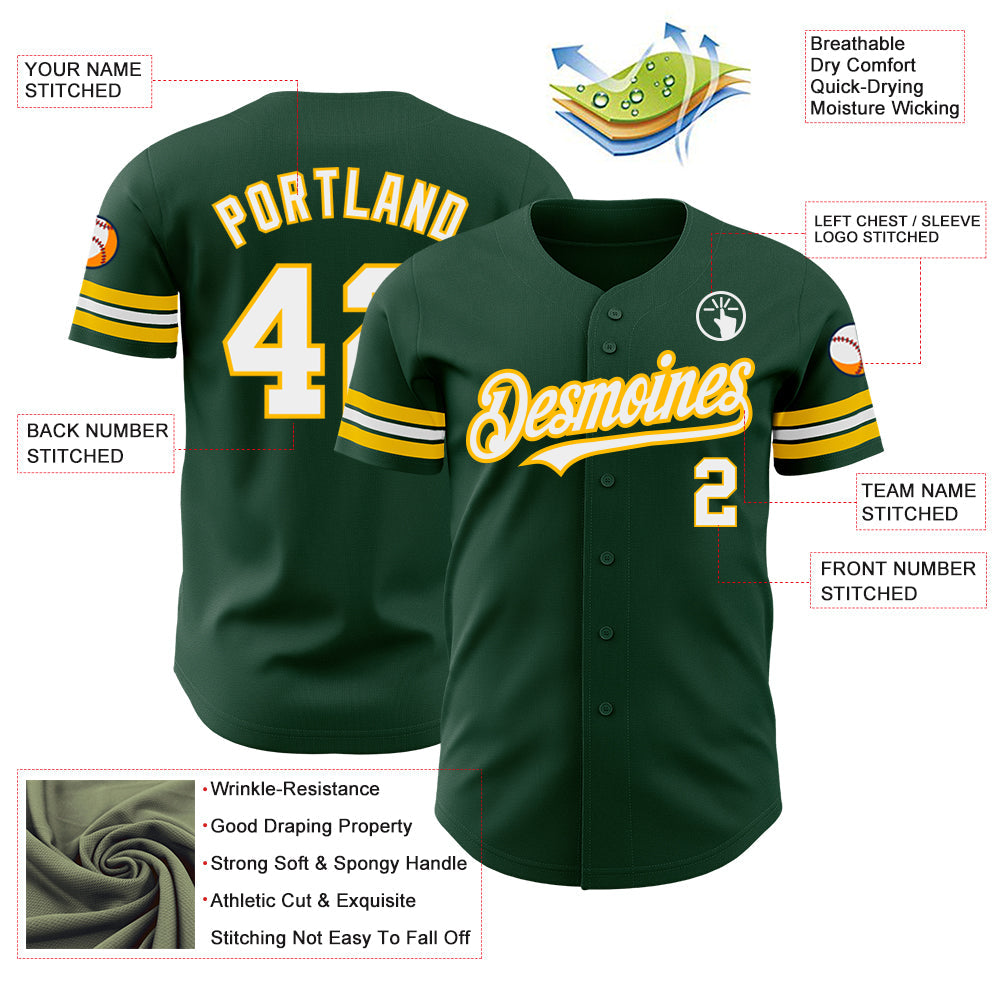 Custom Green White-Gold Authentic Baseball Jersey view 3