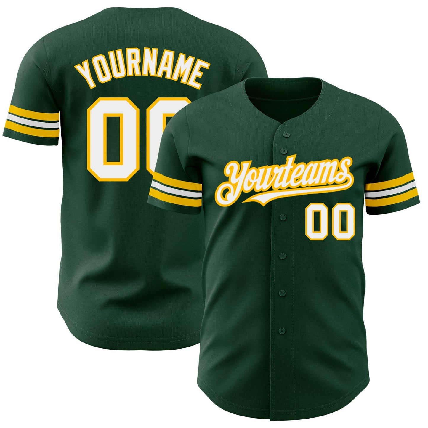 Custom Green White-Gold Authentic Baseball Jersey - Main View