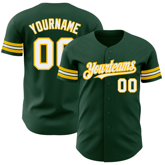 Custom Green White-Gold Authentic Baseball Jersey - Main View