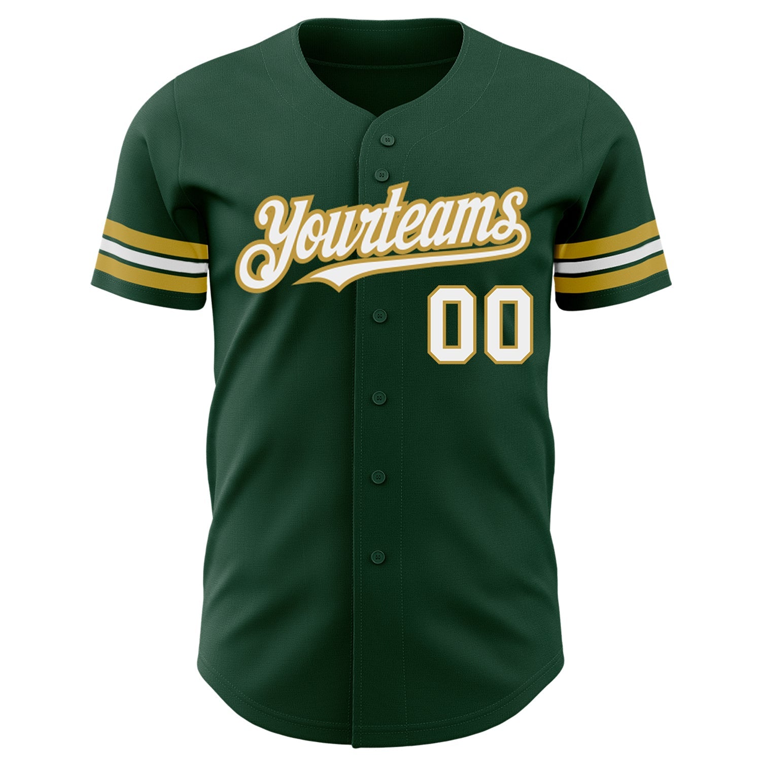 Custom Green White-Old Gold Authentic Baseball Jersey view 2