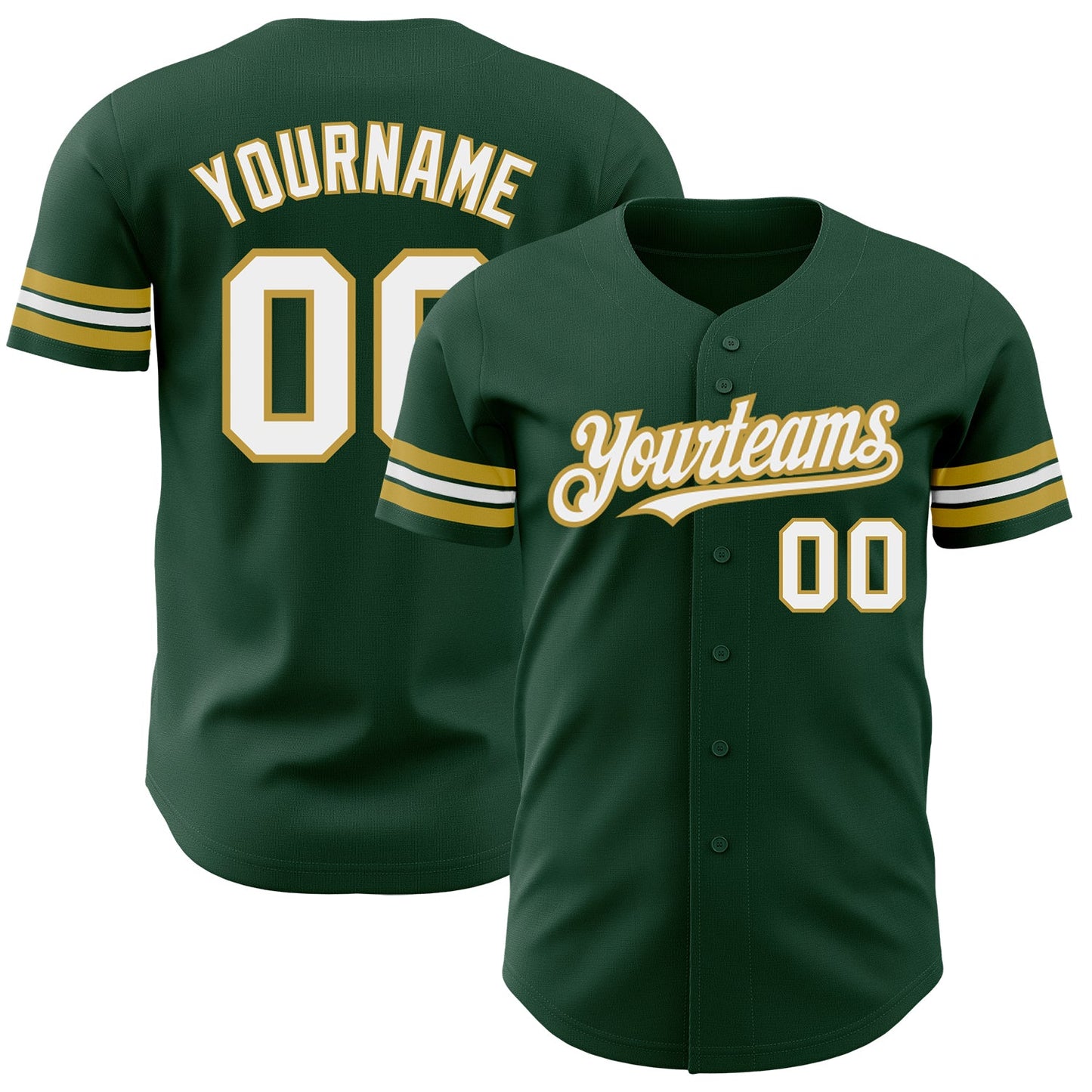 Custom Green White-Old Gold Authentic Baseball Jersey - Main View