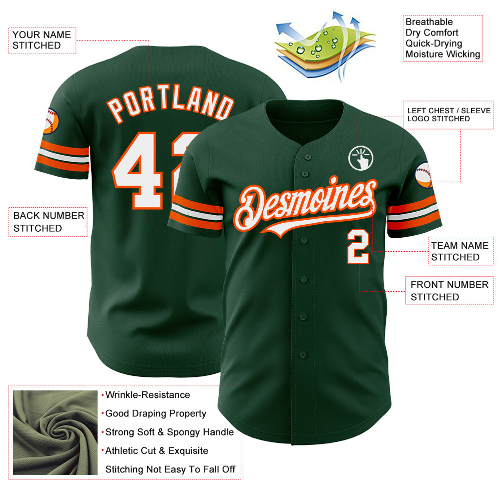 Custom Green White-Orange Authentic Baseball Jersey view 3