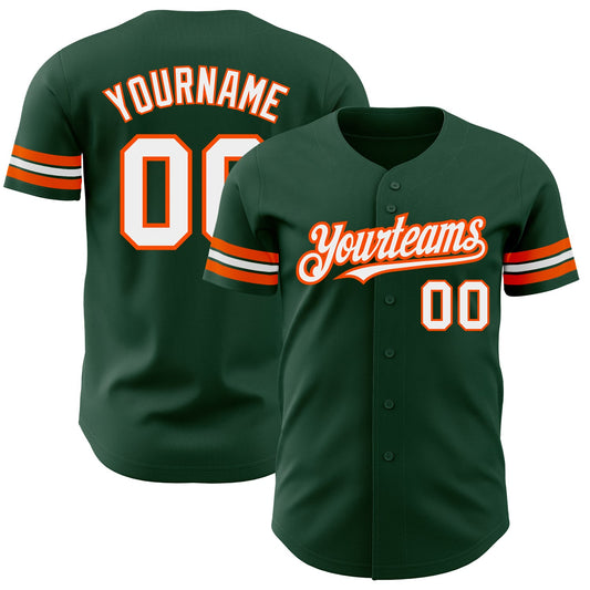 Custom Green White-Orange Authentic Baseball Jersey - Main View