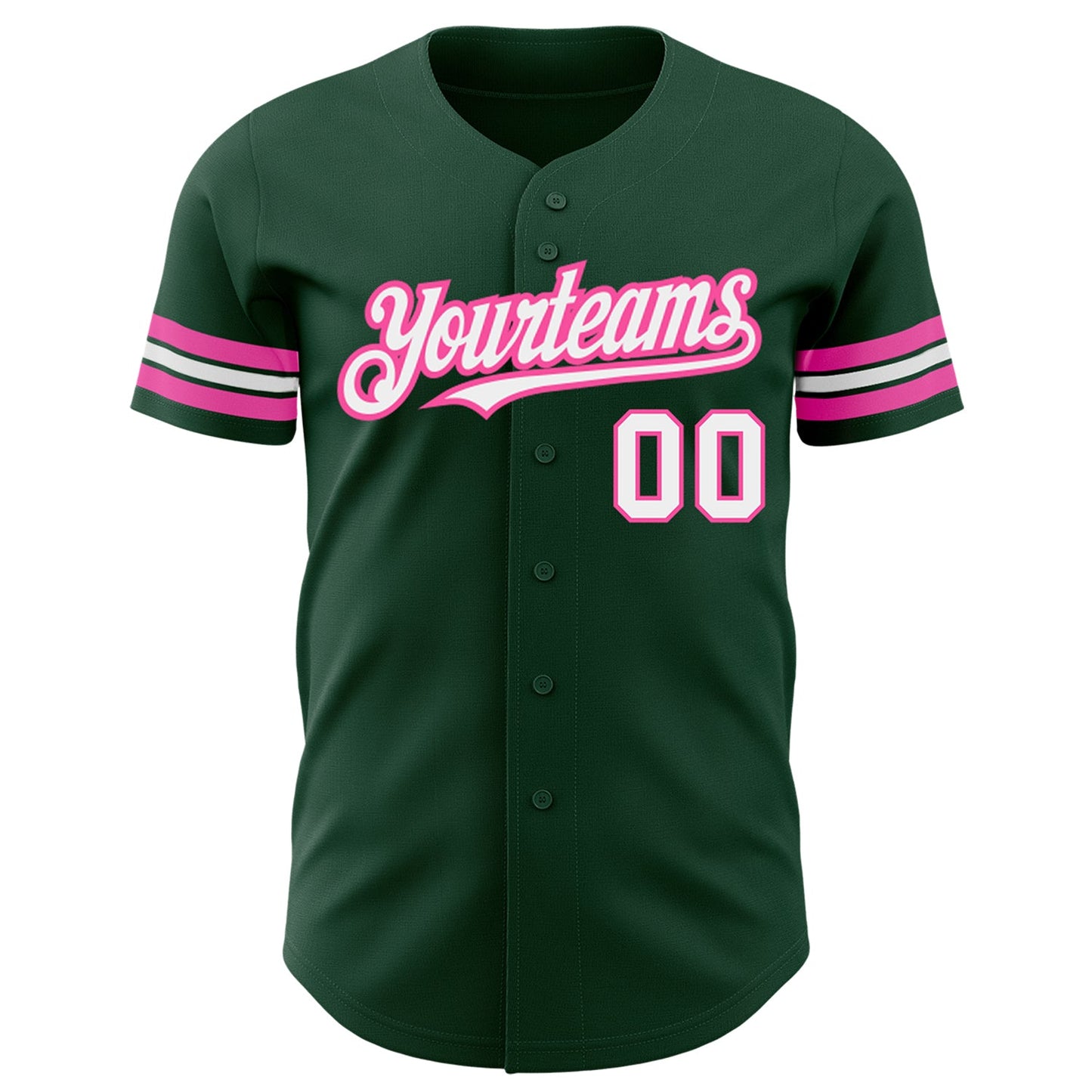 Custom Green White-Pink Authentic Baseball Jersey view 2