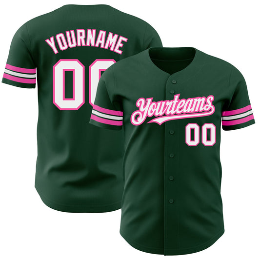 Custom Green White-Pink Authentic Baseball Jersey - Main View