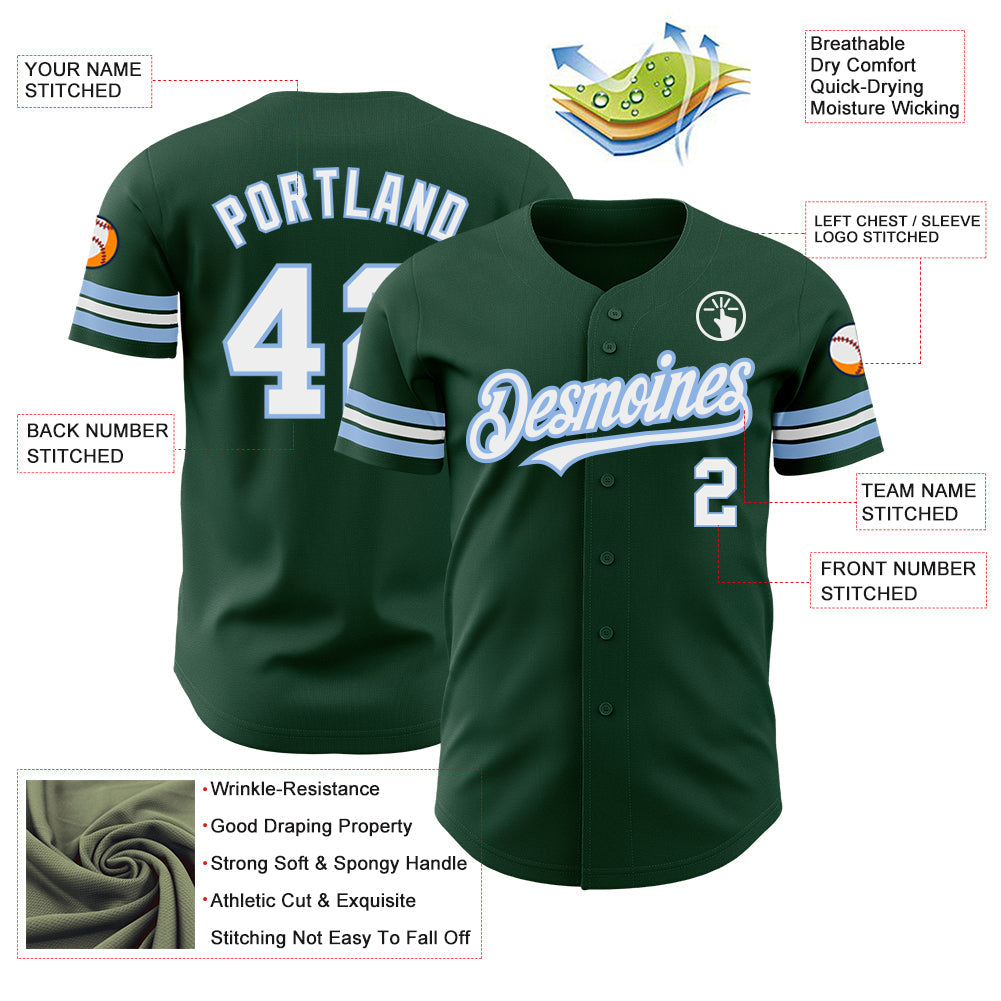 Custom Green White-Light Blue Authentic Baseball Jersey view 3