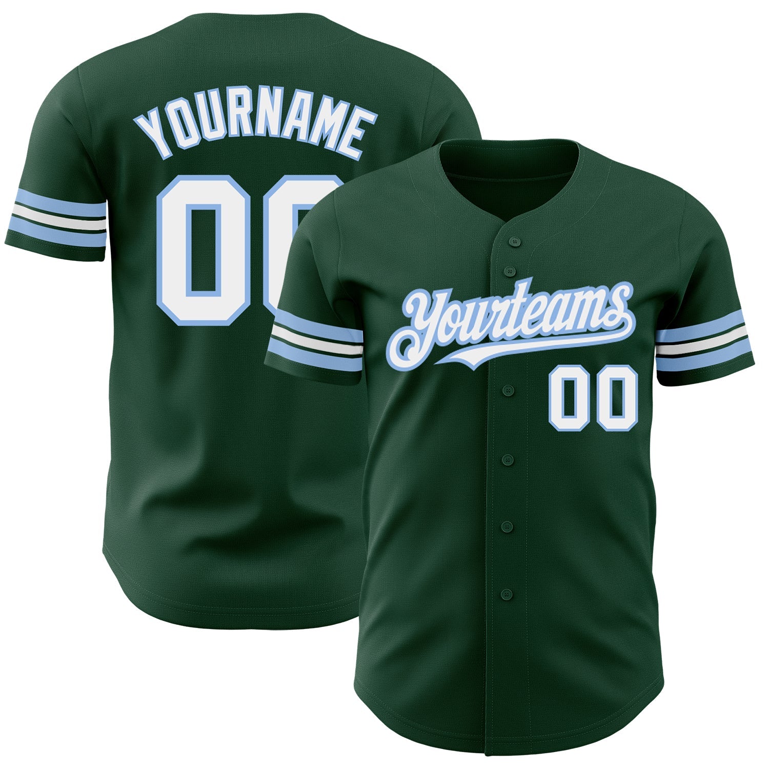 Custom Green White-Light Blue Authentic Baseball Jersey - Main View