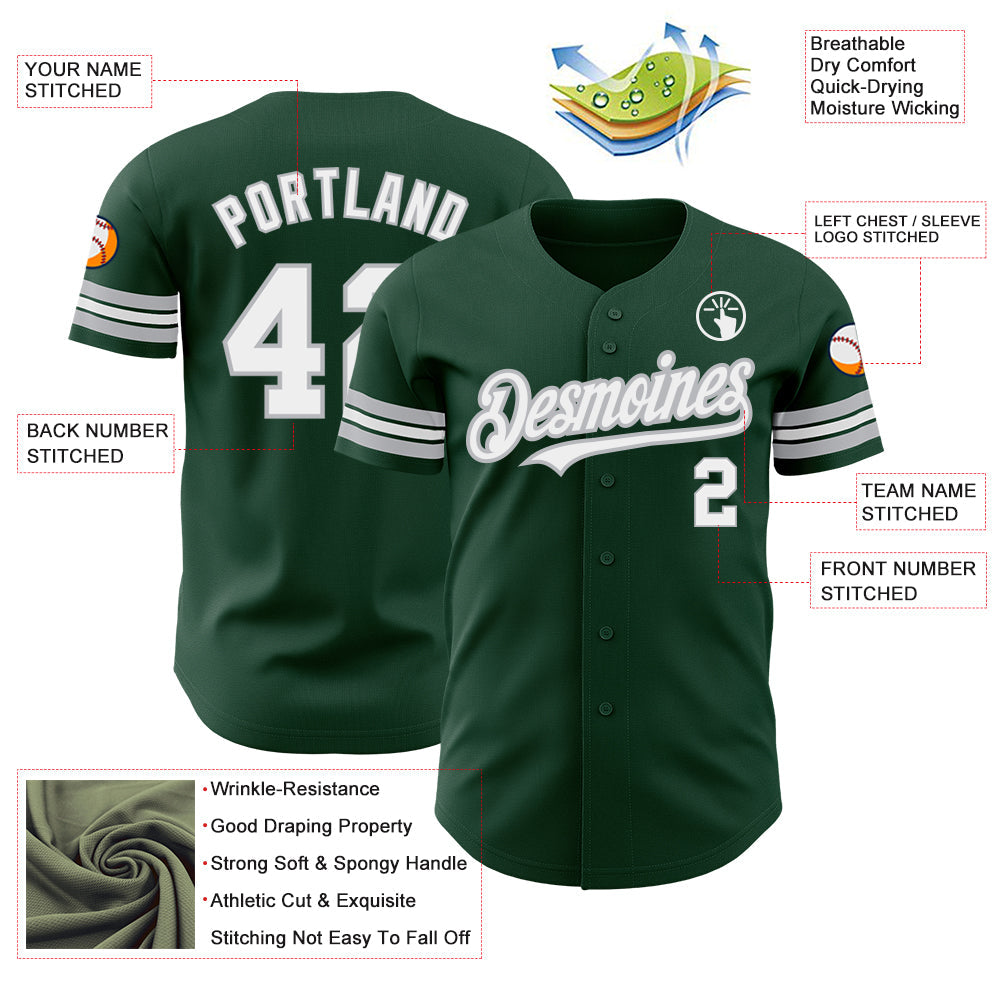 Custom Green White-Gray Authentic Baseball Jersey view 3