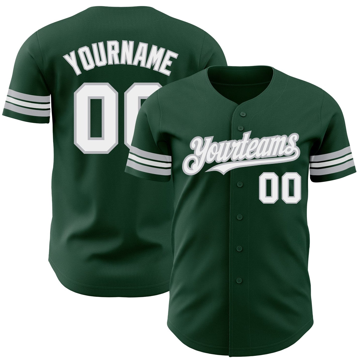 Custom Green White-Gray Authentic Baseball Jersey - Main View