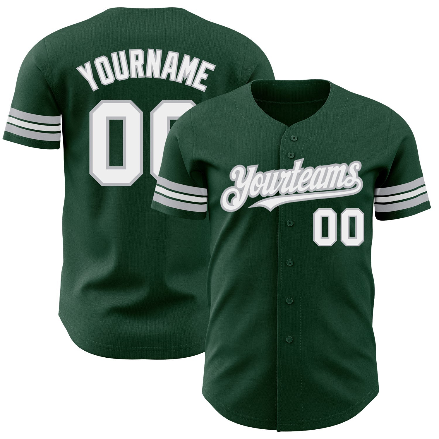 Custom Green White-Gray Authentic Baseball Jersey - Main View