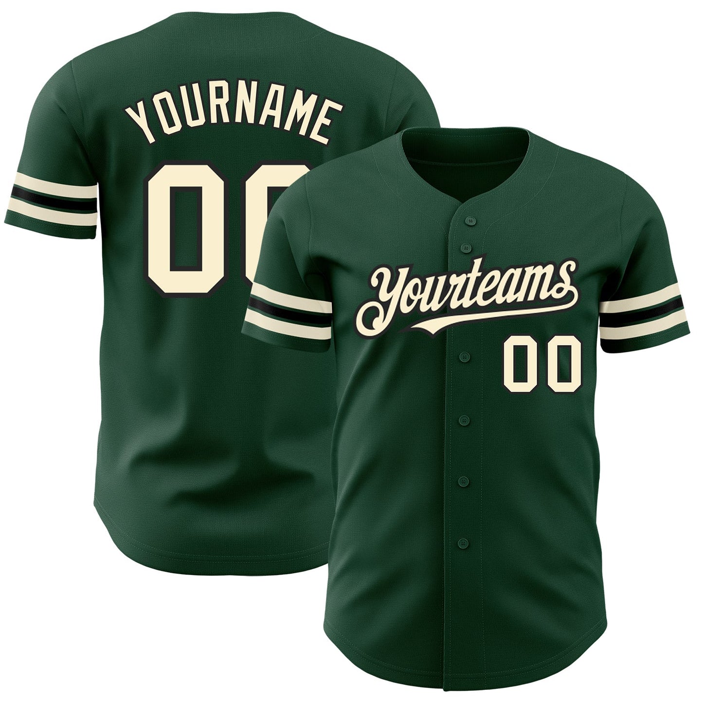 Custom Green Cream-Black Authentic Baseball Jersey - Main View