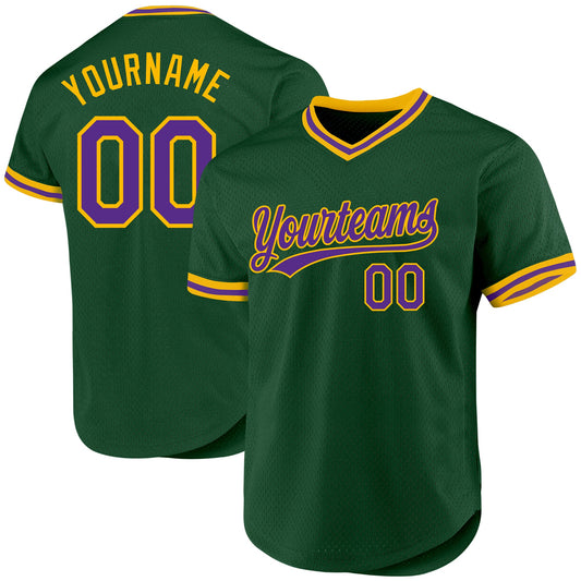 Custom Green Purple-Gold Authentic Throwback Baseball Jersey - Main View