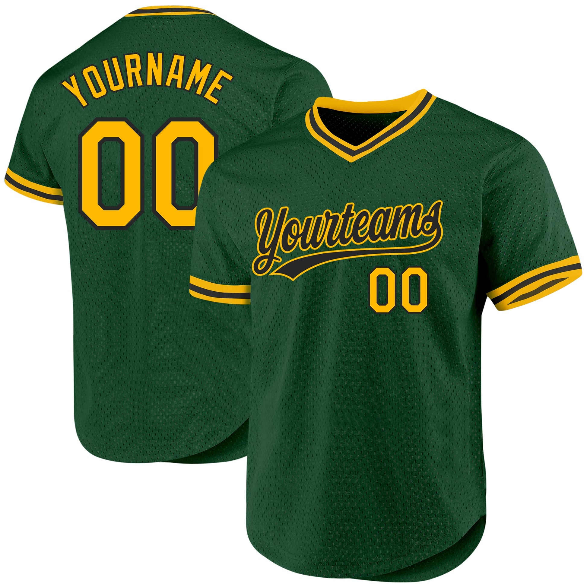Custom Green Gold-Black Authentic Throwback Baseball Jersey - Main View
