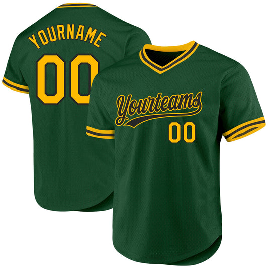 Custom Green Gold-Black Authentic Throwback Baseball Jersey - Main View